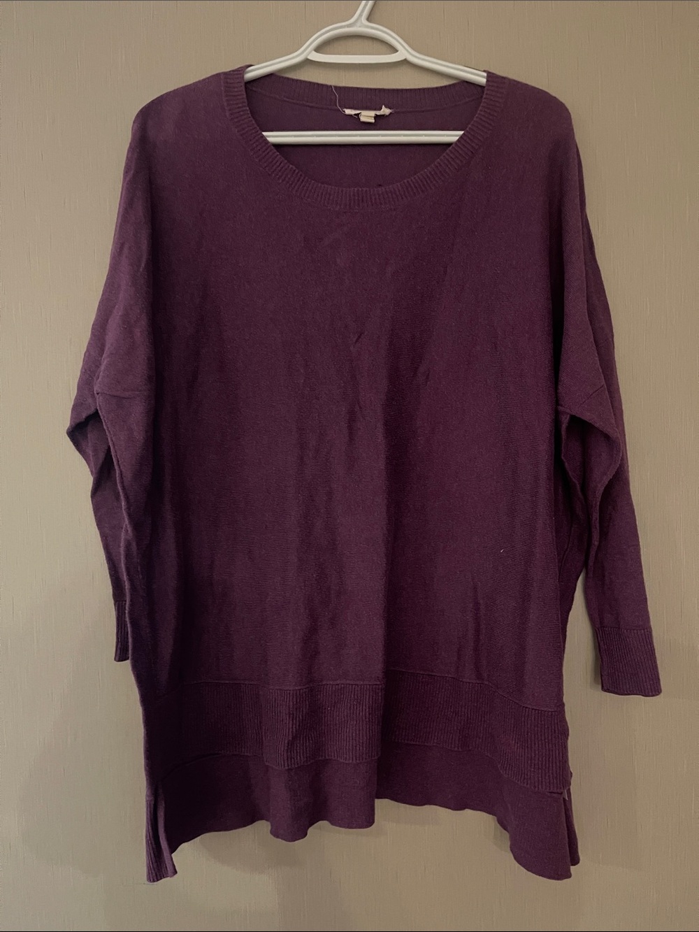 Eileen fisher Purple Lightweight Crewneck Sweater Tunic ribbed detail 100cotton